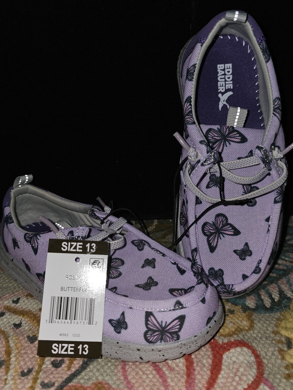 NWT Eddie Bauer Purple Butterfly Canvas Slip-On Loafers Sz 13